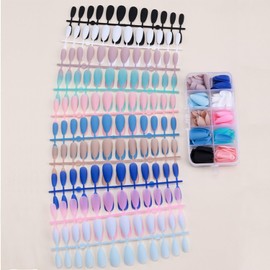240Pcs Medium Almond Press on Nails Matte Solid Color Fake Nails 10 Color False Nails Full Cover Stick on Nails Acrylic Reusable Artificial Nails Glue on Nails for Women Girls 1Box 10 Grids