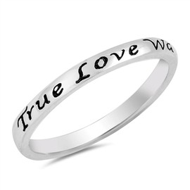 True Love Waits Heart Script Ring .925 Sterling Silver Promise Band Size 10