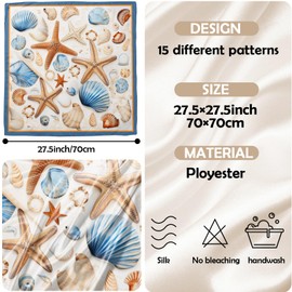 Zewurtuw Scarf Silk Feeling Large Square Satin Head Hair Wrap Lightweight Fashion Cute Aesthetic 27.5 Inches for Women Girls Handbag Decoration-Sea Shell