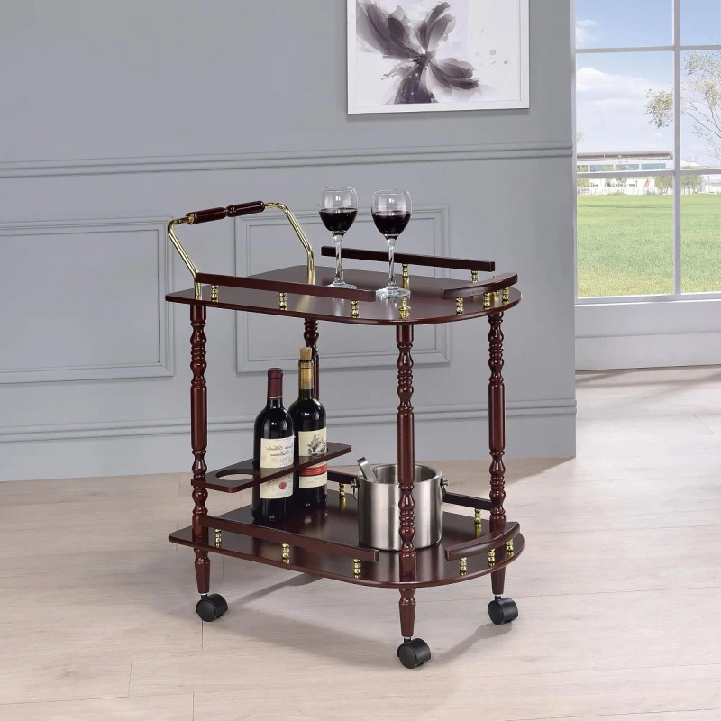 Merlot And Brass 2 Shelf Beverage Serving Cart Wood Classic