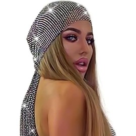Wide Mesh Headbands Glitter Rhinestone Hairbands Elastic Crystals Turban Head Wraps rave Party Head Scarf Sparkle for Women (Black, One Size)
