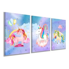 3 Cuadros Unicornio Arcoiris Colorido Habitacion Niña Unicornio                                                                                       