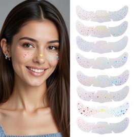 Hwsyin Pack of 8 Glitter Freckles Tattoos, Glitter Freckles Face Tattoos, Waterproof Temporary Face Tattoos, Holographic Multicoloured Makeup Patches for Festivals, Carnival, Party, DIY Make-Up