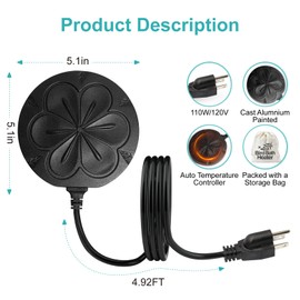 Poffattr 110W Bird Bath Heater for Outdoors in Winter, Submergible Cast Aluminum Chicken Water Heater with Thermostatically Controlled Bird Bath Deicer Pond Deicer for Livestock