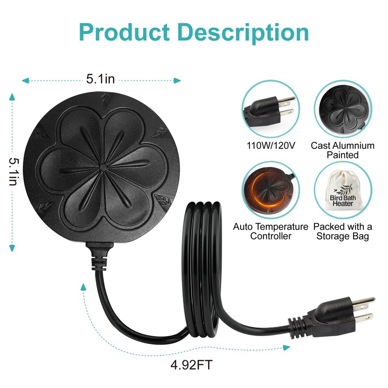 Poffattr 110W Bird Bath Heater for Outdoors in Winter, Submergible