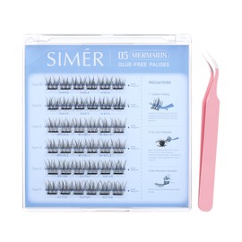 Self Adhesive Lash Clusters Kit Natural Press-On Lashes No Glue Needed 10-12mm Wispy Reusable No Residue Pre Glued Eyelash Clusters C Curl DIY Eyelash Extensions with Lash Tweezers(05 Mermaid）