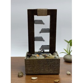 Nature's Mark 10" H 4 Tiered Cascading Tabletop Water Fountain with Natural River Rocks and LED Lights (Power Cord Attached)