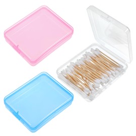 Portable Travel Cotton Pad Holder 3 Pcs Travel Qtips Case Cotton Pad Holder Travel Dispenser Cosmetic Sponge Storage Box Cotton Swab Travel Case For Cotton Rounds Swabs Floss (Pink, Transparent, Blue)