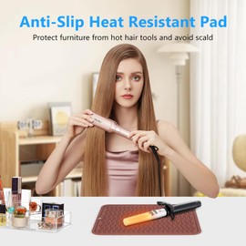 Quccefods Heat Resistant Mat Oversize Curling Iron Mat Silicone Hot Hair Tools Mat for Hair Straightener,Flat Irons,Hair Styling Tools Countertop protection Portable Travel Mat 14.2" x 11"