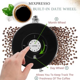 Mixpresso 16 Oz Red Coffee Canister, Stainless Steel Airtight Coffee Container, Air tight Jar Tea Storage with Date Tracker, Vacuum Sealed Espresso Airtight Canister, Sugar Container for Home