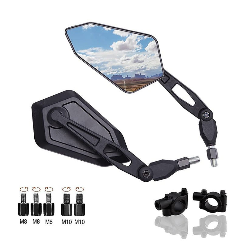 DREAMIZER Balck 8mm 10mm Motorcycle Rear View Mirrors for Handlebars