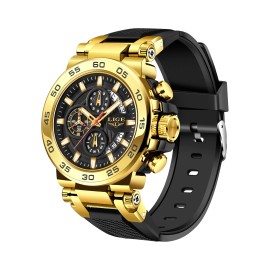 Lige Men Quartz Watch Big Dial Luminous Date 5ATM Waterproof Sport Boy Man Wristwatch - Gold