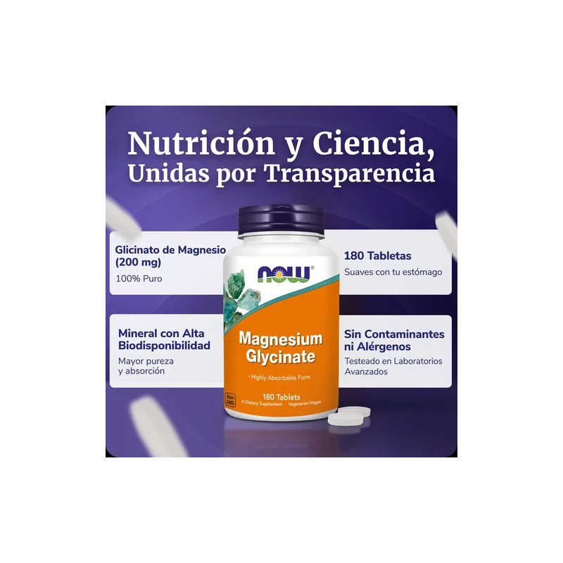 Glicinato De Magnesio 2000mg Alta Potencia 180 Tabletas