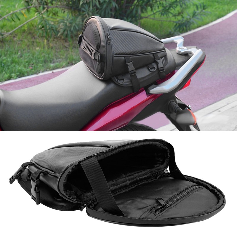 Carbon Fiber Style Motorcycle Tail Bag Waterproof Motorbike Rear Seat
