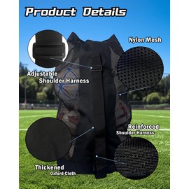 VIPOKO Soccer Ball Bag,Adjustable Shoulder Strap Extra Large Drawstring Mesh Ball Bag,Heavy Duty Soccer Ball Bags for Coaches,Mesh Equipment Bag for Basketball,Football, Volleyball, Swimming Gear