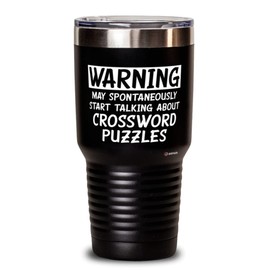 ODTGifts Funny Crossword Puzzles Tumbler Warning May Spontaneously Start Talking About Crossword Puzzles 30oz Stainless Steel Black