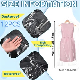 12 Pack Plastic Clothes Covers, 60 * 90cm Clear Clothes Bags Hanging,Dress Bag,Garment Bags,Dust-proof Garment Protector Covers for Clothes Shirt Suit Jacket Suit Sweater