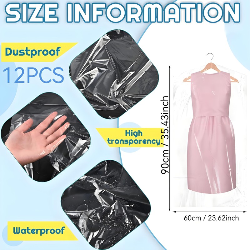 12 Pack Plastic Clothes Covers, 60 * 90cm Clear Clothes