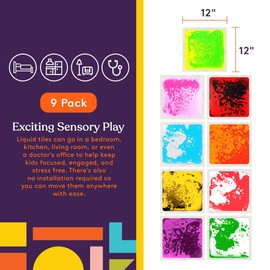 Special Supplies Special Supplies Square Floor Liquid Tiles for Kids, Set of 9, Colorful Early Learning Sensory Activity Mats for Toddlers and Children, Anti-Slip Backing for Active Play, Dance, and Games