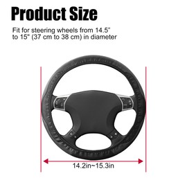 Amiss Car Steering Wheel Cover, 14.5"-15" Comfortable Anti-Slip Safety Protection Design, Microfiber PU Leather Steering Wheel Cover, Universal Fit for 95% Cars, Car Interior Accessories (Black)