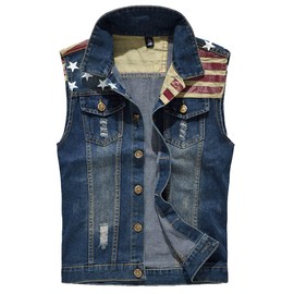 Men's Sleeveless Denim Vest Casual Ripped Classic Button Down Jean Jacket