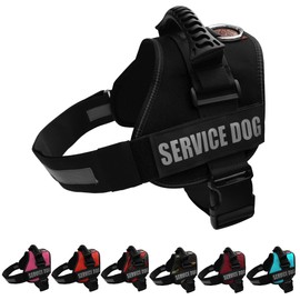 ALBCORP Service Dog Vest Harness – Reflective, No-Pull Harness with Handle & Comfy Mesh Padding – Sizes XXS-XL for Puppies, Small & Large Dogs – 2 Removable Service Patches Included (XL, Black)