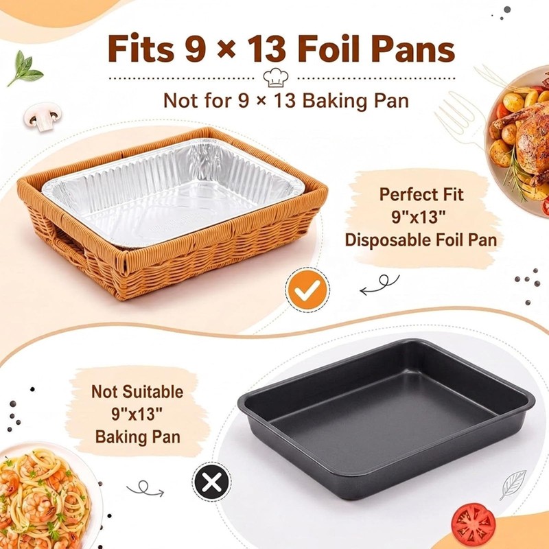 6 Pcs Wicker Serving Baskets for 9x13 Inch Foil Pans,