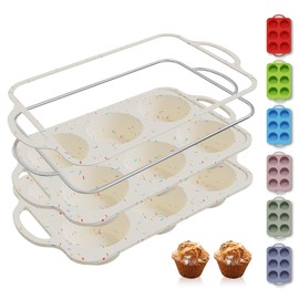 Socisen 2 Packs 6 Cups Silicone Muffin Pan with Metal Reinforced Frame Jumbo Size Cupcake Pan Tray Egg Bites Silicone Circle Cookie Molds Muffin Tin Tart Pans Large Big Baking Sheet Set for Breakfast