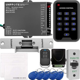 UHPPOTE 125KHz RFID EM ID Keypad Stand-Alone Door Access Control Kit with Strike Lock Remote Control Exit Button