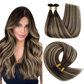 YoungSee Real Hair Bondings Ombre Bonding Extensions Real Hair 1 g 45 cm Remy Hair Extensions Bonding Dark Brown Ombre Ash Blonde Keratin U Tip Bondings Hot Fusion 50 g #4/18/4