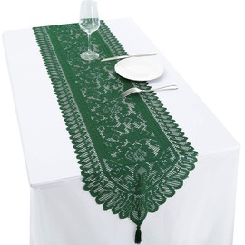 rockcloud Lace Table Cloth Runner for Wedding Banquet Decorations, Christmas Party Table Decor, Green, 13 x 54 Inch