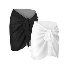 joyliveCY 2PCS Sarong Wraps for Women, Beach Cover Ups for Women, Chiffon Sarong Swimsuit Coverup for Pool, Summer Wear (Black+White,L)