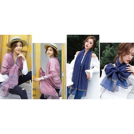 HURESON - Bufanda ligera de lana de seda para mujer, para vestidos, mantones, manta de playa para todo el año, Azul