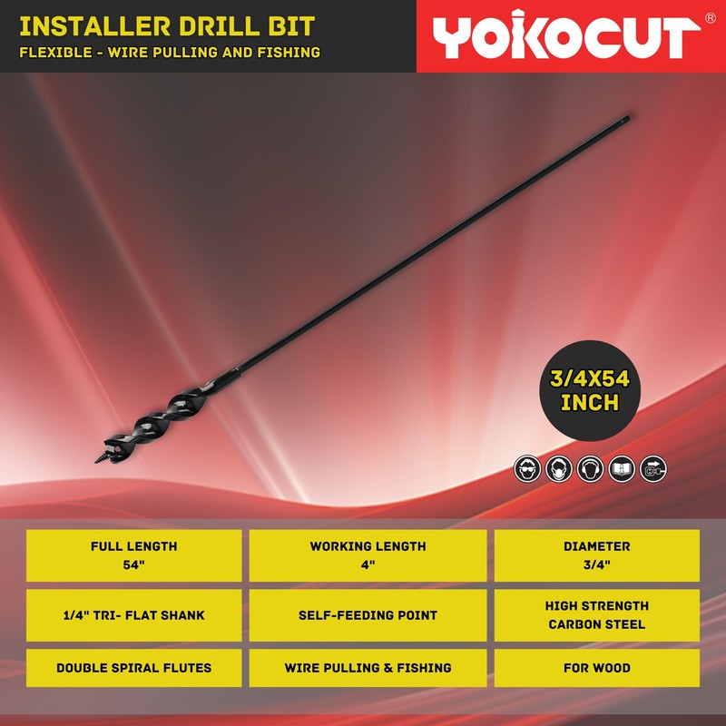Flexible Installer Drill Bit 3/4 Inch x 54 Inch, Wire