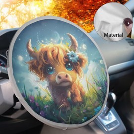 Qpednta Kawaii Highland Cow Steering Wheel Cover Protector Foldable Car Steering Wheel Sun Shade Cover Car Interior Design Sun Shade for UV Protection Universal Steering Wheel Shield