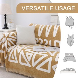 Turquoize Boho Couch Cover Soft Thick Chenille Sofa Cover L Shape Sofa Slipcover Pet Friendly Couch Cover for 3 Cushion Couch Anti-Slip Sectional Sofa Cover For Dogs, Thick, Dirt Resistant, 71" x 134"