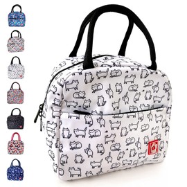 FLOCK THREE Waterproof Insulated Reusable Lunch Bag Food Drinks Container with Front Padded Pocket Double Zippers For Kids Men Women Work School Picnic Cute Cats