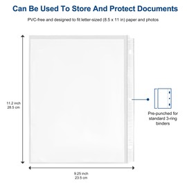 250 Packs Sheet Protectors 8.5 x 11 inch Clear Page Protectors for 3 Ring Binder, Plastic Sleeves for Binders, Top Loading Paper Protector Letter Size