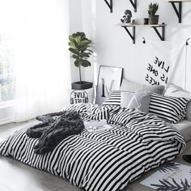 CLOTHKNOW Black White Stripes Duvet Cover Sets King Cotton Farmhouse Bedding Sets King Mens Women Bedding Duvet Cover Ticking Striped Bedding 3Pcs Bedding Cover Sets with Zipper Closure