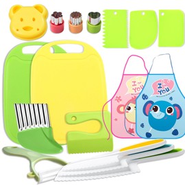 17Pcs Montessori Kitchen Toddler Knife Set Kids Knife Set for Real Cooking-Kids Kitchen Tools Set for Real Cooking for for 2/3/4/5/6/7/8/9/10/11/12 Year Old， for Toddler Birthday Gift