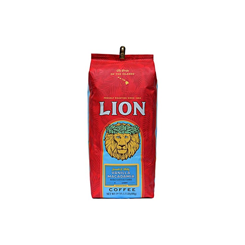 Lion Coffee, Vanilla Macadamia Flavor Light Roast - Ground Coffee,