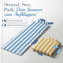 Strandmatte klappbar mit Dicker Polsterung –strandliege klappbar leicht für Strand, See & Garten – Bequeme Liegefläche, stabil & langlebig (Sonnengelb)