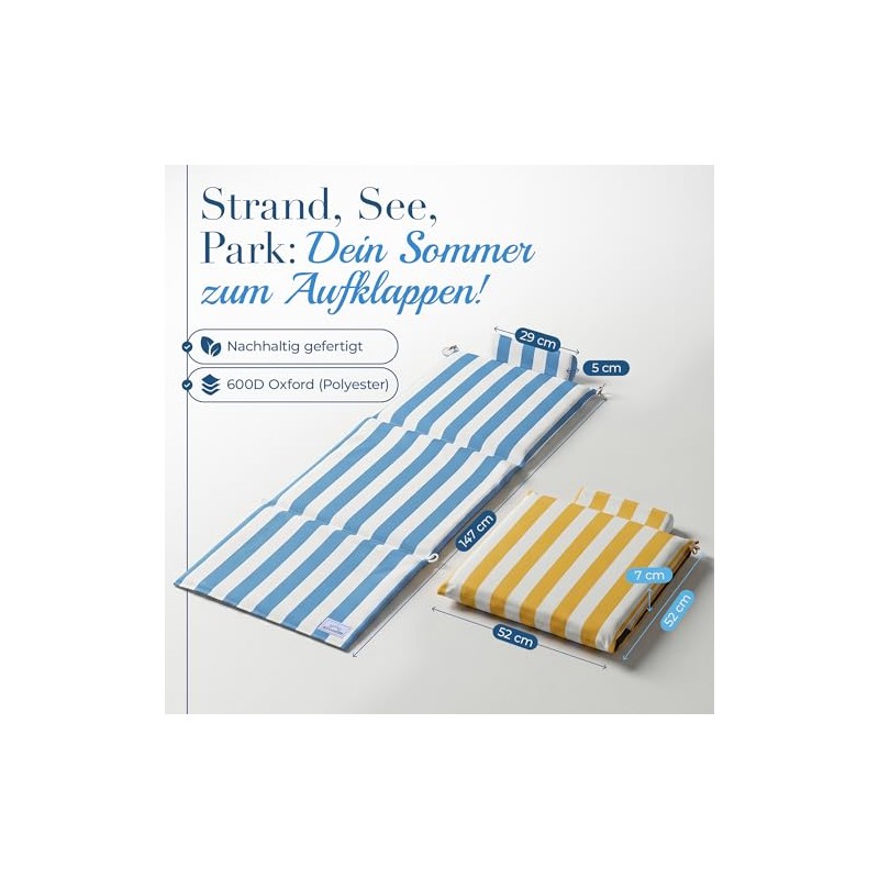 Strandmatte klappbar mit Dicker Polsterung –strandliege klappbar leicht für Strand,