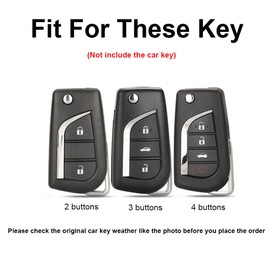 TECART Flip Car Key Cover fit for Toyota Corolla Auris Aygo Avensis Verso Yaris Scion TC 10 Series Scion iM Key Case Key Shell Leather Protective 4 Buttons Key Fob Cover Metal Keychain C Black