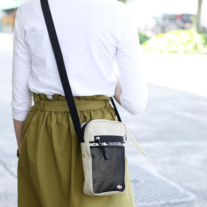 Dickies Women's Men's Logo Tape Square Shoulder Bag, beige