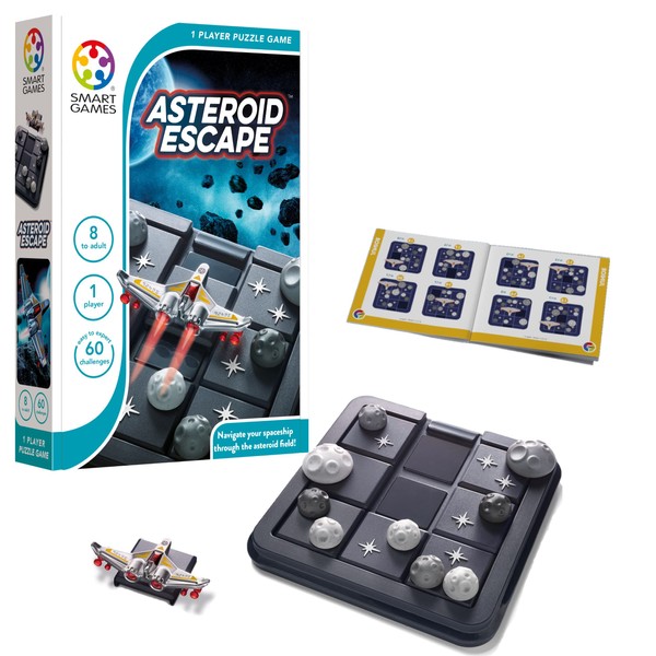 SmartGames Asteroid Escape Travel Sliding Puzzle Game Featuring 60 Challenges for Ages 8-Adult