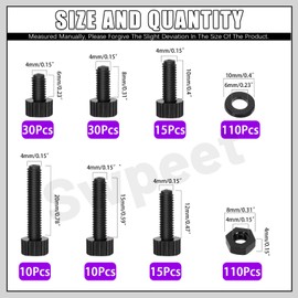 Swpeet 330Pcs M4 6 Sizes Black Nylon Hexagon Socket Screw Nuts with Washers Assortment Kit，Plastic Hex Socket Head Cap Screws Bolts Nuts, Full Thread Hex Knurled Plastic Bolt, Length 6/8/10/12/15/20mm