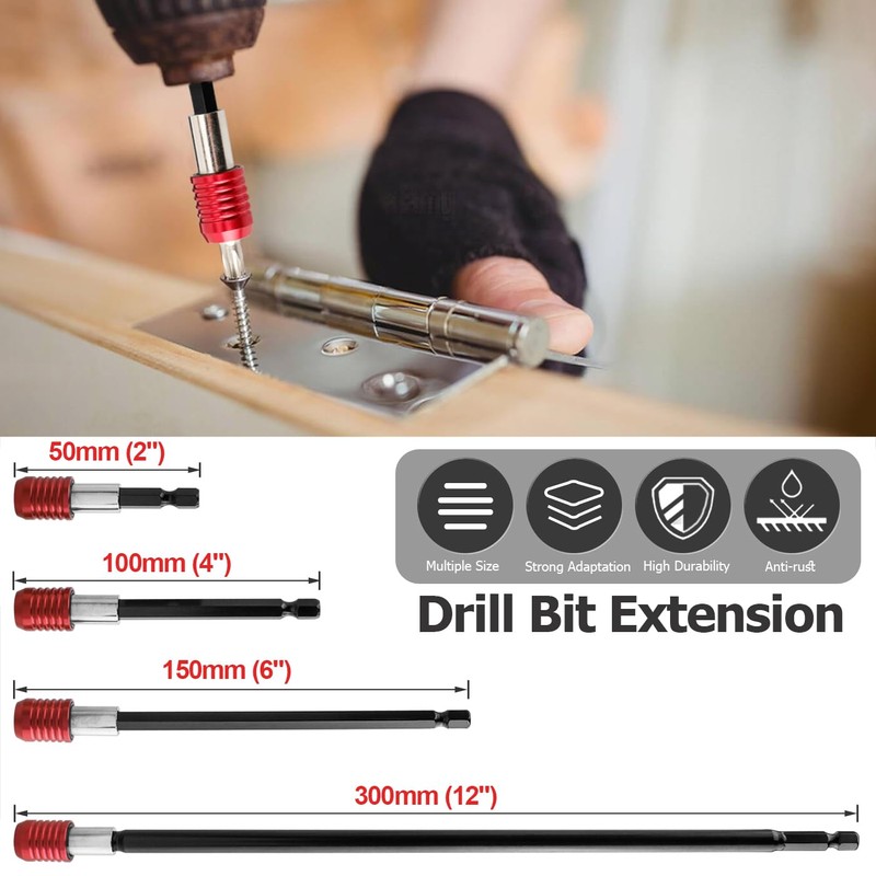 Bestgle 4 Pcs Drill Bit Extension Set, Magnetic Drill Screwdriver