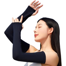Famimor Arm Cover, UV Protection, Women's, Cooling Sensation, UPF 50+, Summer, Cool, Sun Protection, Arm Sleeve, Long Length, With Finger Holes, Plain, For Golf, Bicycle, Driving, Gardening, Sports