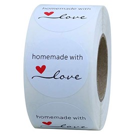 Hybsk White Gloss Homemade with Love Stickers 1.5" Inch Round Total 500 Adhesive Labels Per Roll (White Gloss)